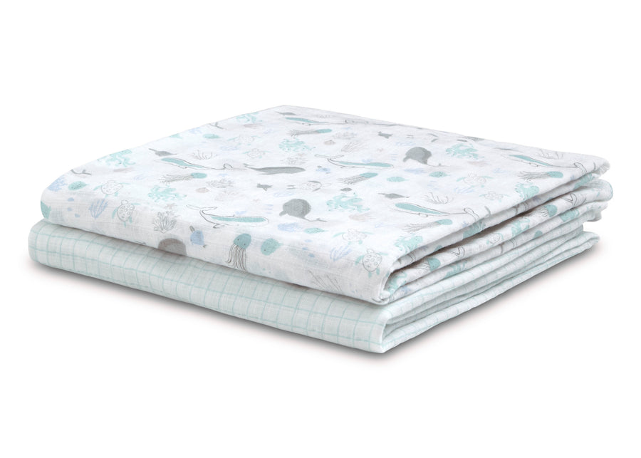 Sea Life (3236) 4-100% Cotton Muslin Baby Receiving Blankets - 2 Pack