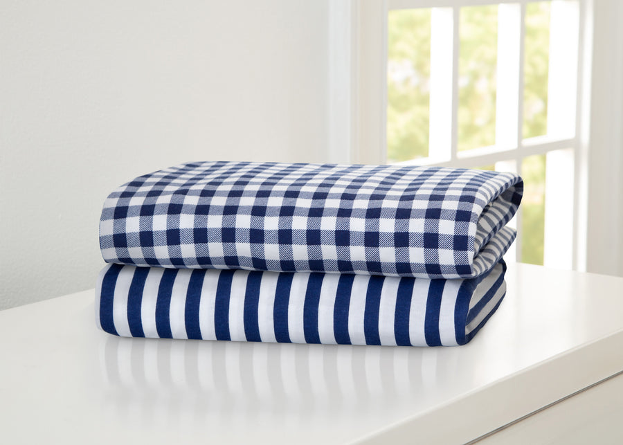 Navy Gingham (3220) 1-Blue Gingham Fitted Crib Sheets - 2 Pack