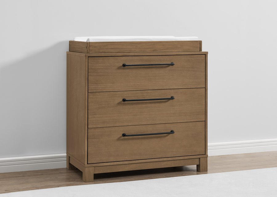 Aged Oak (845) 13-Rustic 3 Drawer Dresser with Interlocking Drawers