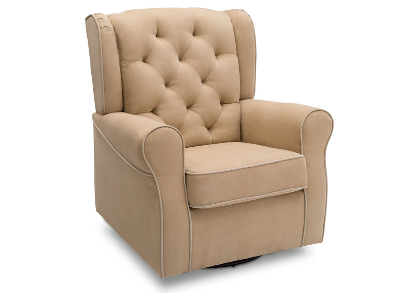 A beige tufted wingback recliner chair with rolled arms and a cushioned seat, shown on a plain white background. 17-Emerson Nursery Glider Swivel Rocker Chair