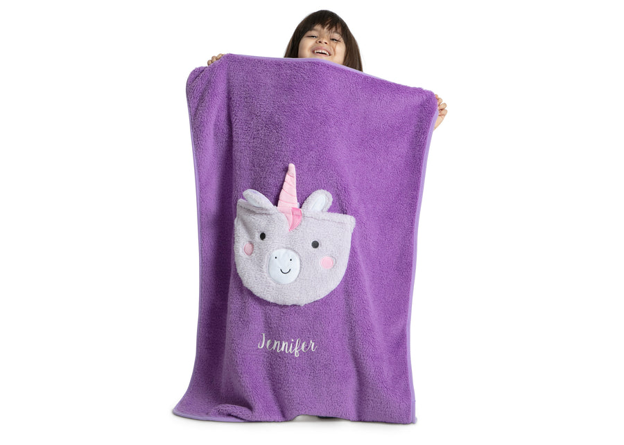 Purple Unicorn (1256) 9-Personalized Sherpa Throw Blanket with Storage Pocket for Kids