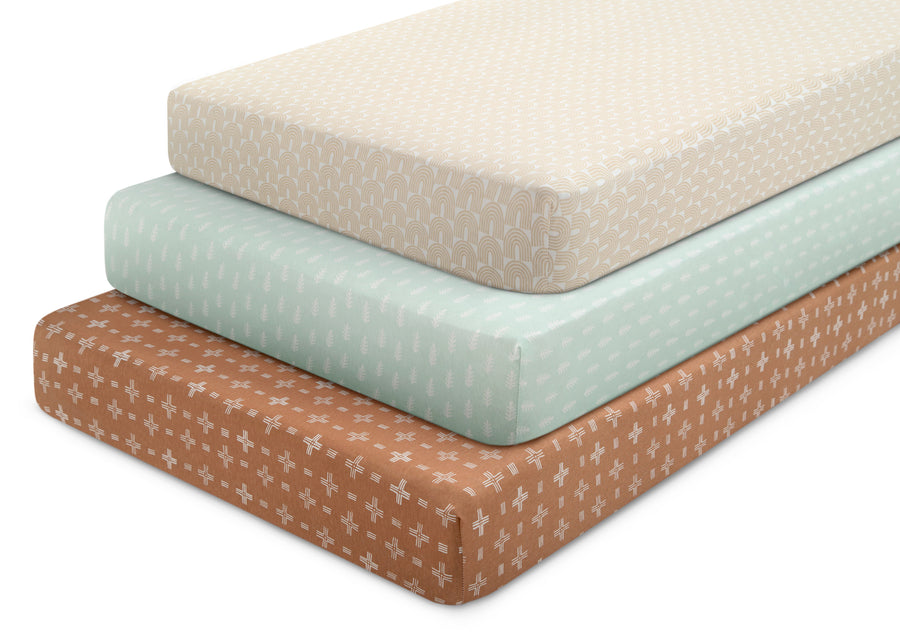 Neutral Boho (3406) 17-100% Organic Cotton Fitted Crib Sheets - 3 Pack