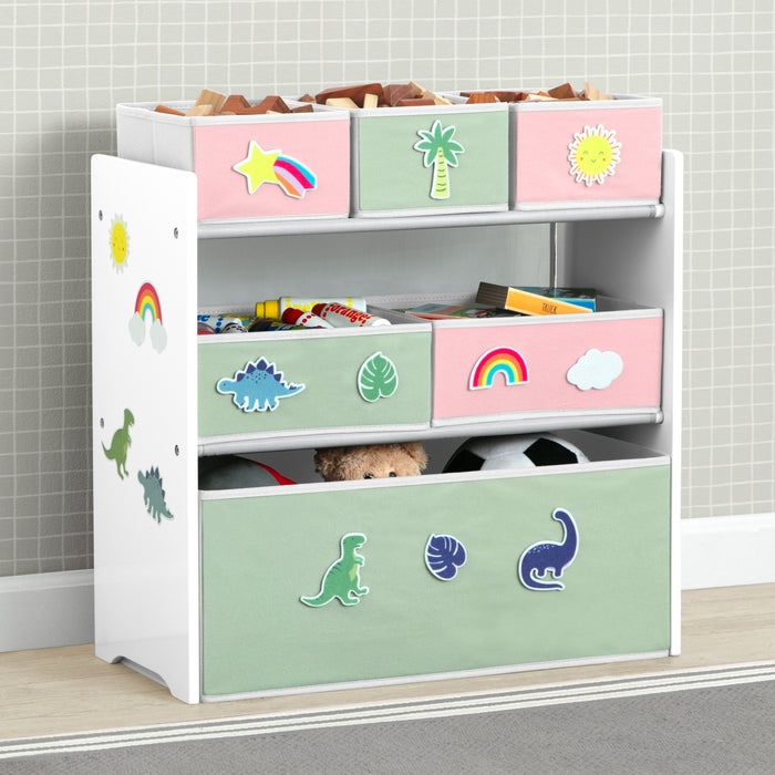 Green and Pink (1651) 0-Design & Store 6 Bin Toy Storage Organizer with Interchangeable Patches