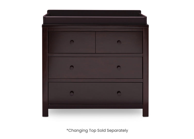 Dark wood dresser with three drawers on a white background