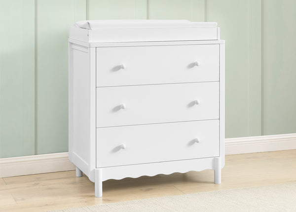 William 3 Drawer Dresser with Changing Top and Interlocking Drawers, Bianca White (130) William 3 Drawer Dresser with Changing Top and Interlocking Drawers, Bianca White (130)