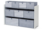 White storage unit with gray and white striped bins on a white background 4-GapKids Deluxe Toy Organizer