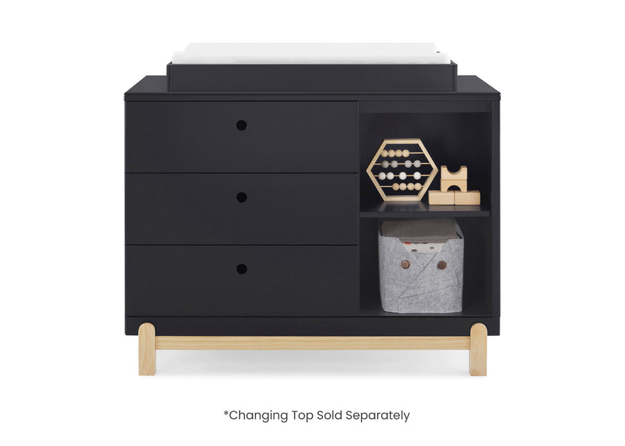 Midnight Grey with Natural (1372) 10-Poppy 3 Drawer Dresser with Cubbies