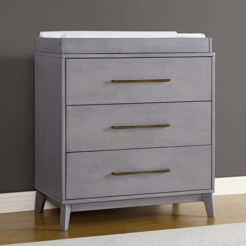 grey changing table dresser Spencer 3 Drawer Dresser with Changing Top and Interlocking Drawers