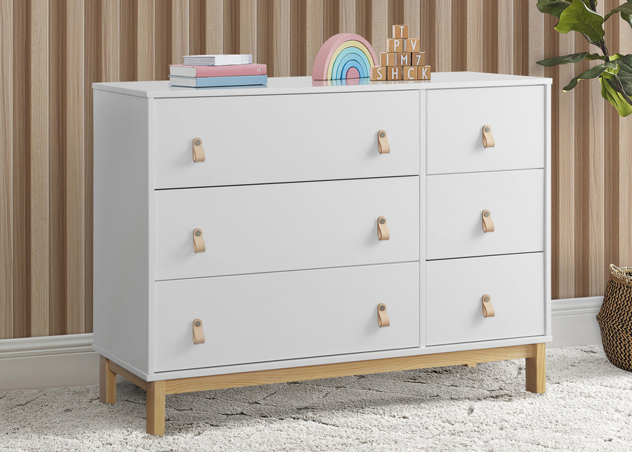 Bianca White with Natural (123) 17-babyGap Legacy 6 Drawer Dresser with Leather Pulls and Interlocking Drawers