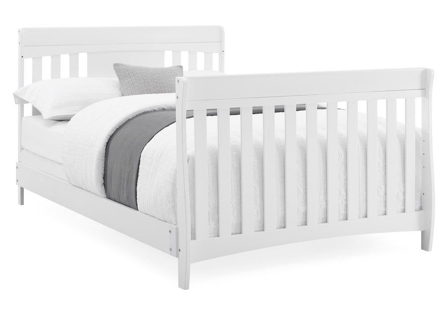 White crib with a gray mattress on a white background 23-Richmond 6-in-1 Convertible Baby Crib