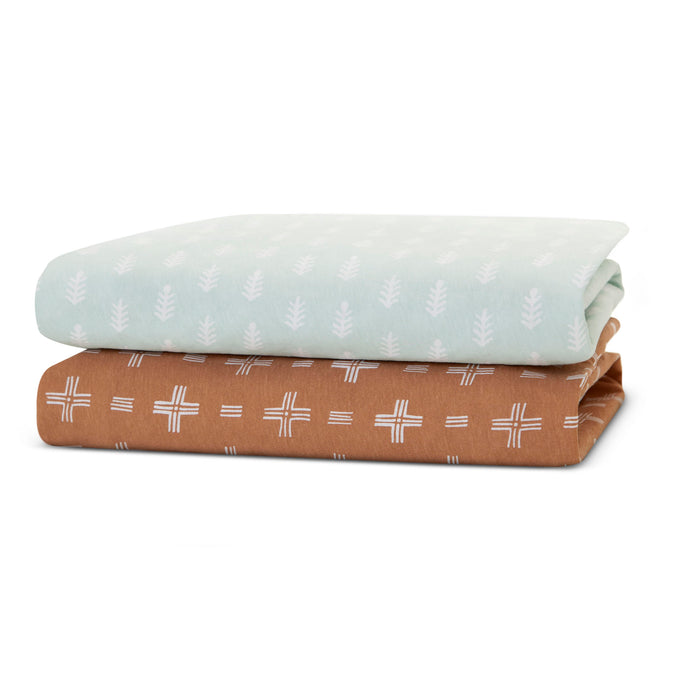 DCB: Neutral Boho (3406) 14-Blue Botanicals Fitted Crib Sheets - 2 Pack