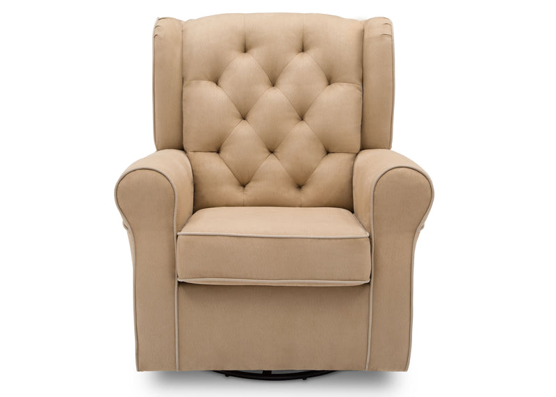 A beige upholstered wingback armchair with button tufting on the backrest and a padded seat cushion, shown against a plain white background.