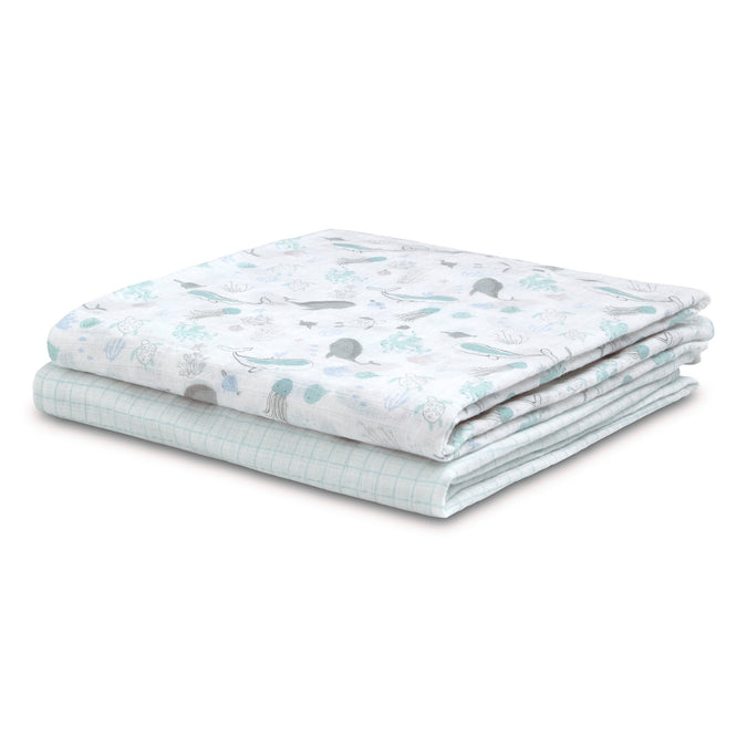 DCB: Sea Life (3236) 6-100% Cotton Muslin Baby Receiving Blankets - 2 Pack