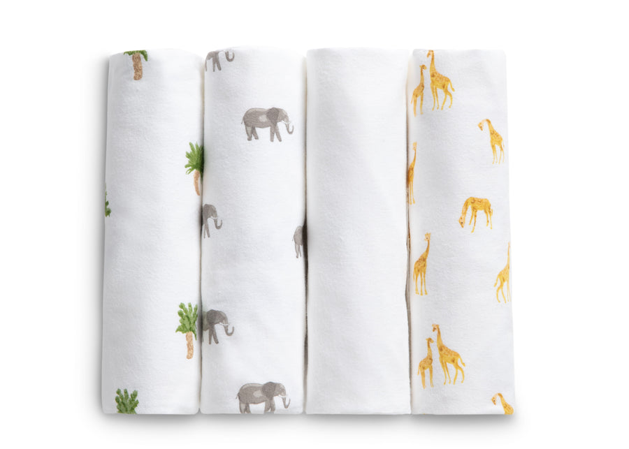 Safari Friends (3414) 2-100% Cotton Flannel Baby Receiving Blankets - 4 Pack