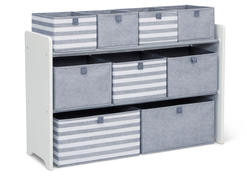 Storage unit with gray and white striped bins on a white background 6-GapKids Deluxe Toy Organizer