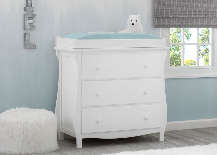 Bianca White (130) 1-Lancaster 3 Drawer Dresser with Changing Top and Interlocking Drawers
