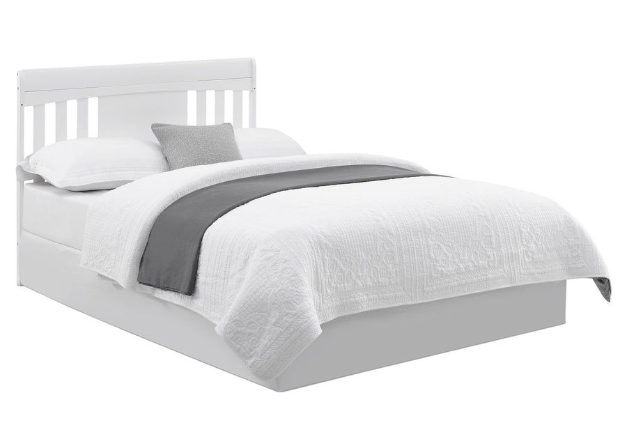 White bed with gray bedding on a white background 24-Richmond 6-in-1 Convertible Baby Crib