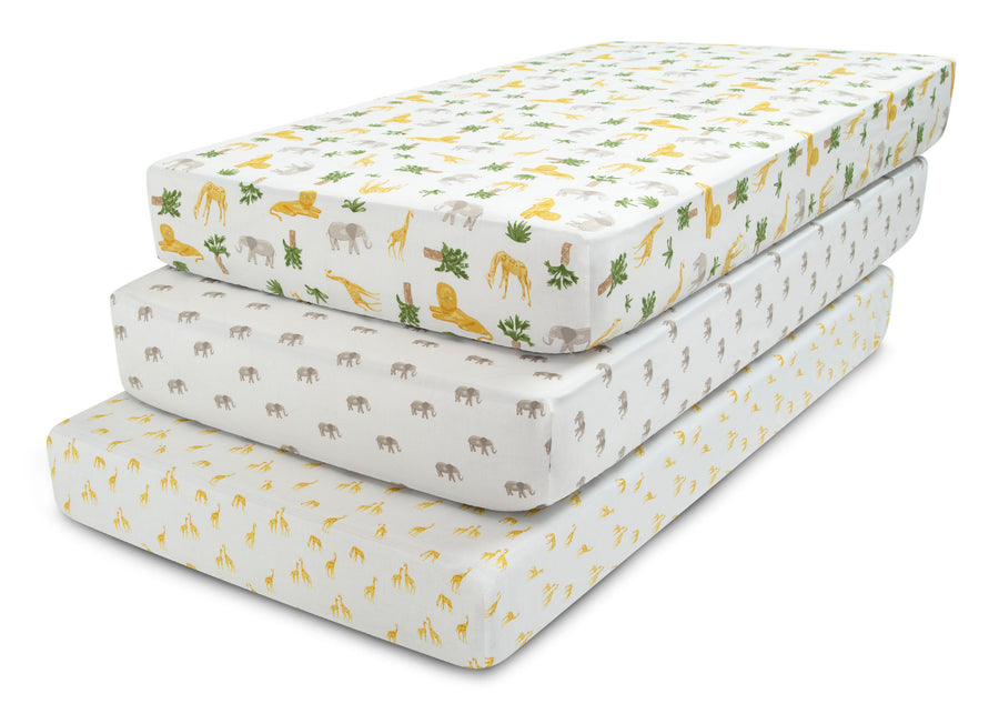 Safari Friends (3414) 9-Fitted Crib Sheets - 3 Pack