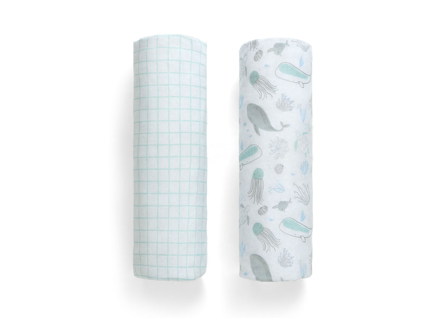 Sea Life (3236) 16-Blue Botanicals Fitted Crib Sheets - 2 Pack