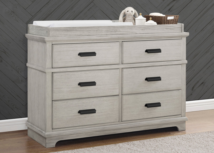 Rustic Mist (1373) 1-Asher 6 Drawer Dresser with Changing Top and Interlocking Drawers