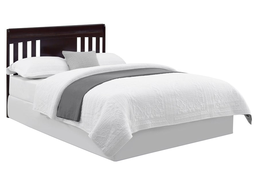 Bed with white bedding and a dark headboard on a white background 20-Richmond 6-in-1 Convertible Baby Crib