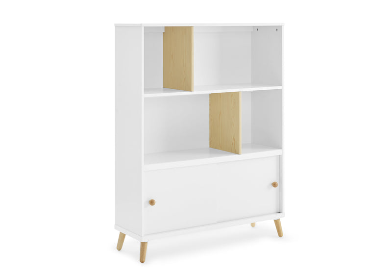 White bookshelf with wooden accents on a white background 15-Essex Bookcase