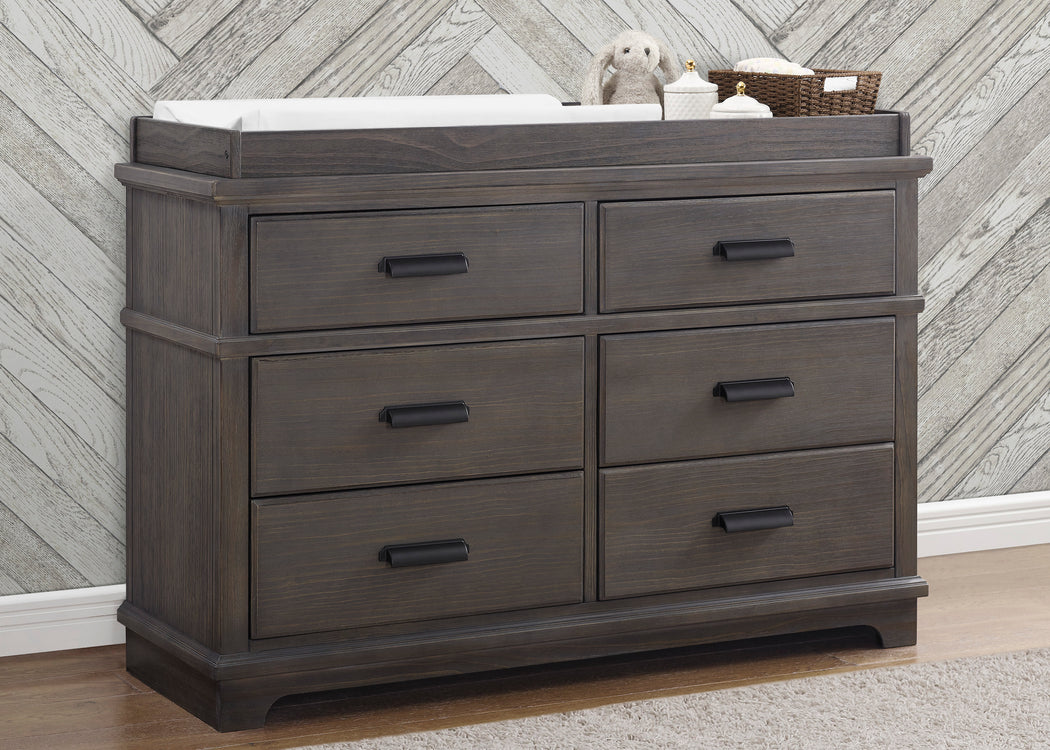 Asher 6 Drawer Dresser with Changing Top and Interlocking DrawersRustic Grey (084)