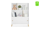 White bookshelf with decorative items on a white background, featuring a GreenGuard certification label. 17-Essex Bookcase