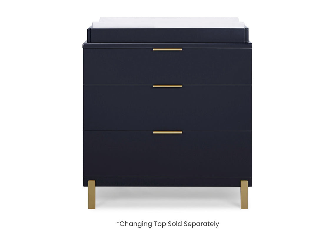 Black dresser with gold handles on a white background