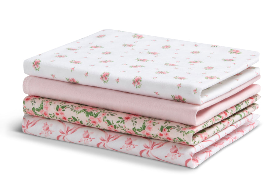 Pink Floral (3034) 16-100% Cotton Flannel Baby Receiving Blankets - 4 Pack