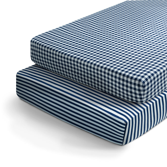 DCB: Navy Gingham (3220) 7-Blue Gingham Fitted Crib Sheets - 2 Pack