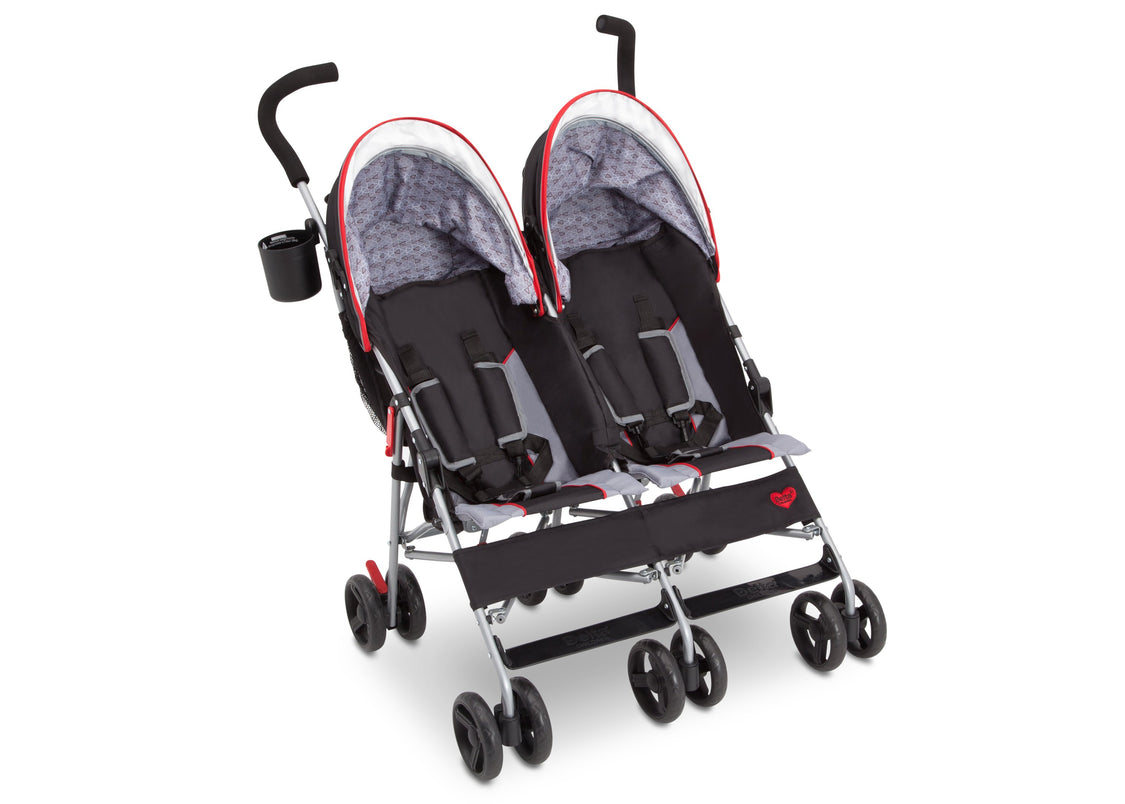 Delta Children Red Triangular (2246) LX Plus Side x Side Double Stroller (11709), Angled No Canopy, b3b