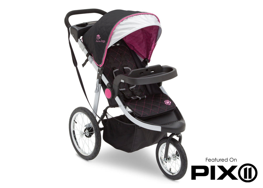 Delta Children J is for Jeep Brand Trek Pink Tonal (656) Cross Country All Terrain Jogging Stroller Folded c6c 27-J is for Jeep® Brand Cross-Country All-Terrain Jogging Stroller