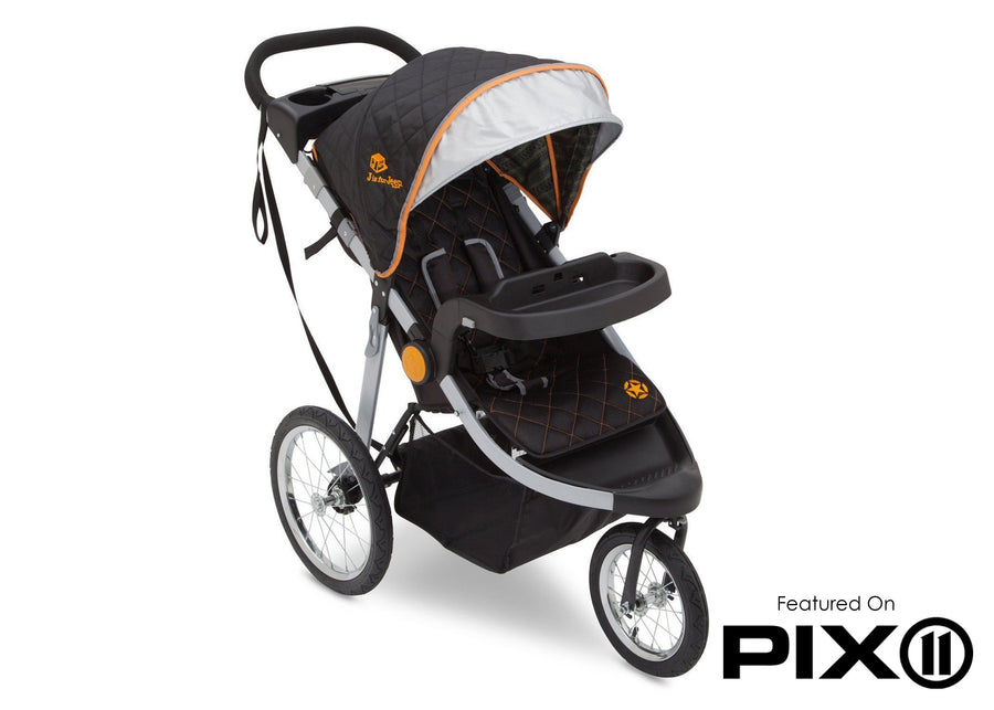 Delta Children J is for Jeep Brand Trek Orange (835) Cross Country All Terrain Jogging Stroller, Folded d5d 28-J is for Jeep® Brand Cross-Country All-Terrain Jogging Stroller