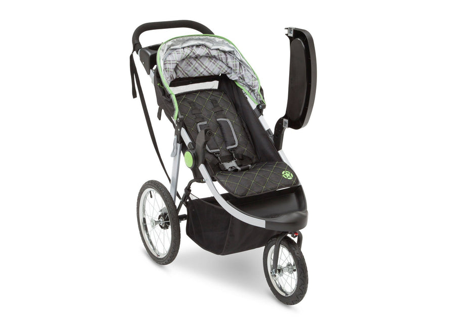 Delta Children J is for Jeep Brand Fairway (340) Cross Country All Terrain Jogging Stroller Right Side View, with Canopy, Child Tray f2f 20-J is for Jeep® Brand Cross-Country All-Terrain Jogging Stroller