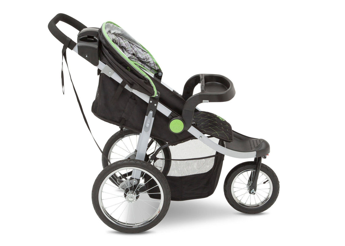 Delta Children J is for Jeep Brand Fairway (340) Cross Country All Terrain Jogging Stroller Right Side View, with Canopy, Child Tray f3f