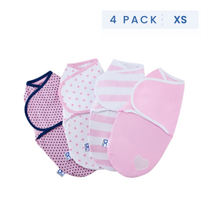 Girl (5004) 21-Little Lambs Adjustable Swaddle Wrap - Size Extra Small, Fits Babies 0-3 Months/4-7 lbs., 4-Pack