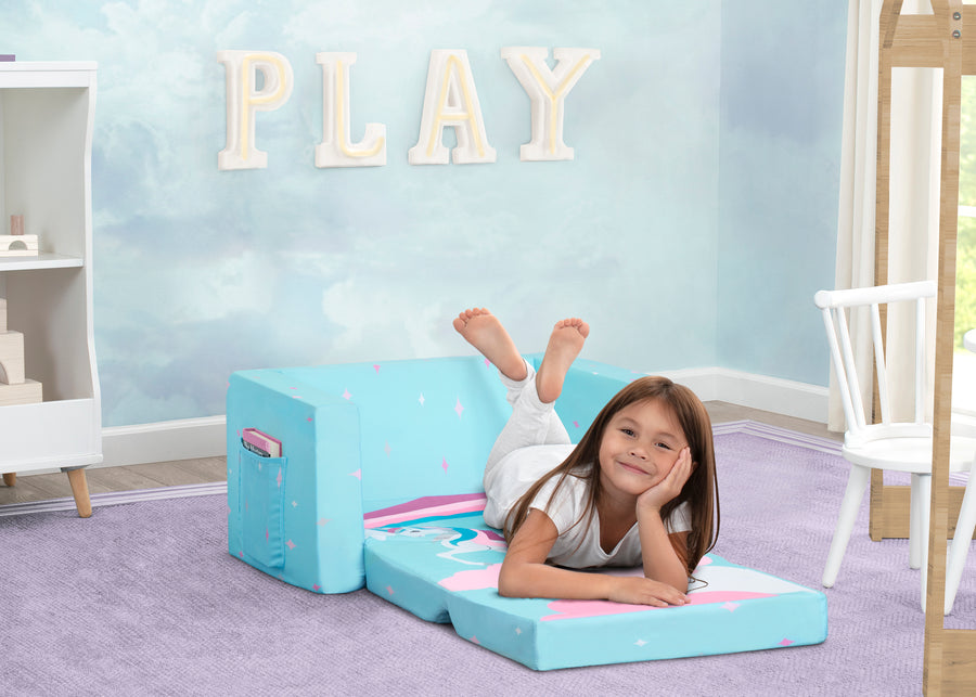 Blue Unicorn (5060) 2-Unicorn Cozee Flip Out Chair - 2-in-1 Convertible Chair to Lounger for Kids