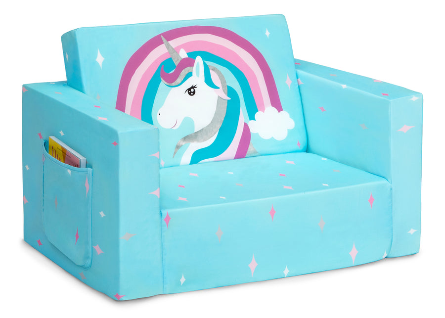 Blue Unicorn (5060) 4-Unicorn Cozee Flip Out Chair - 2-in-1 Convertible Chair to Lounger for Kids
