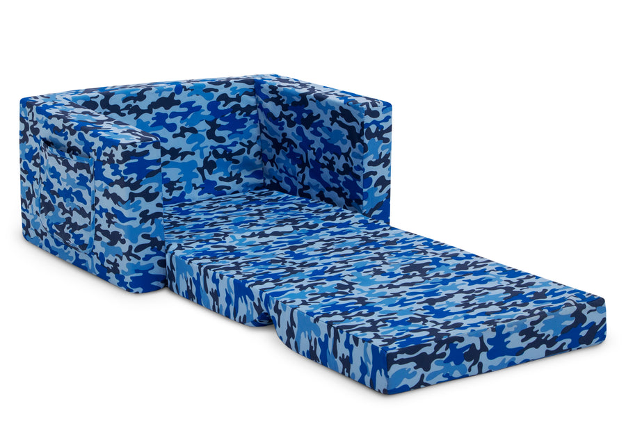 Blue Camo (5061) 17-Cozee Flip-Out Chair - 2-in-1 Convertible Chair to Lounger for Kids