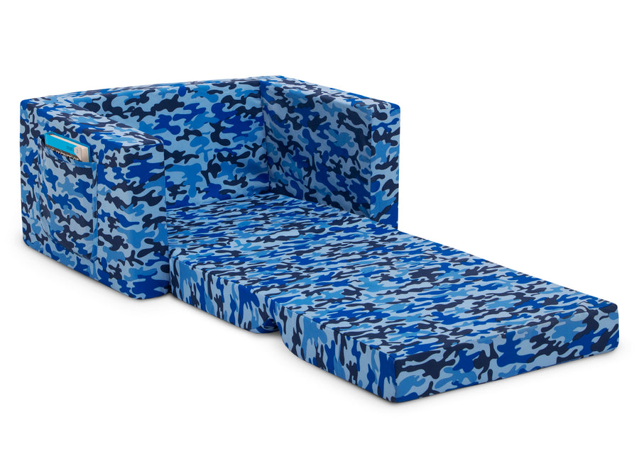 Blue Camo (5061) 19-Cozee Flip-Out Chair - 2-in-1 Convertible Chair to Lounger for Kids