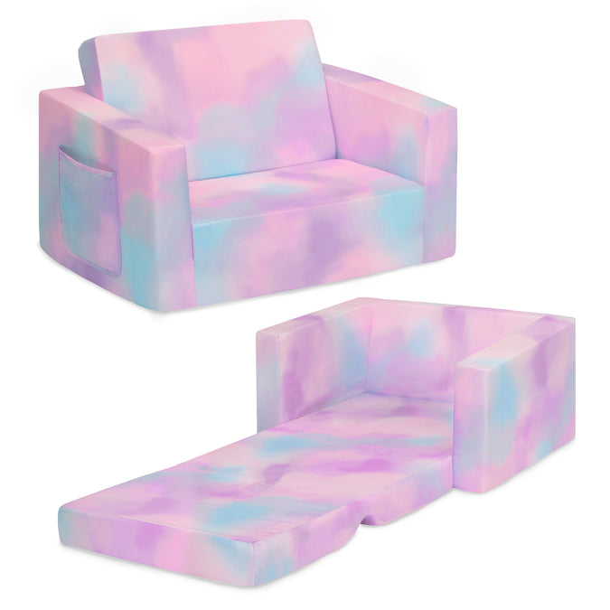 Blue & Pink Tie-Dye (5062) 3-Cozee Flip-Out Chair - 2-in-1 Convertible Chair to Lounger for Kids