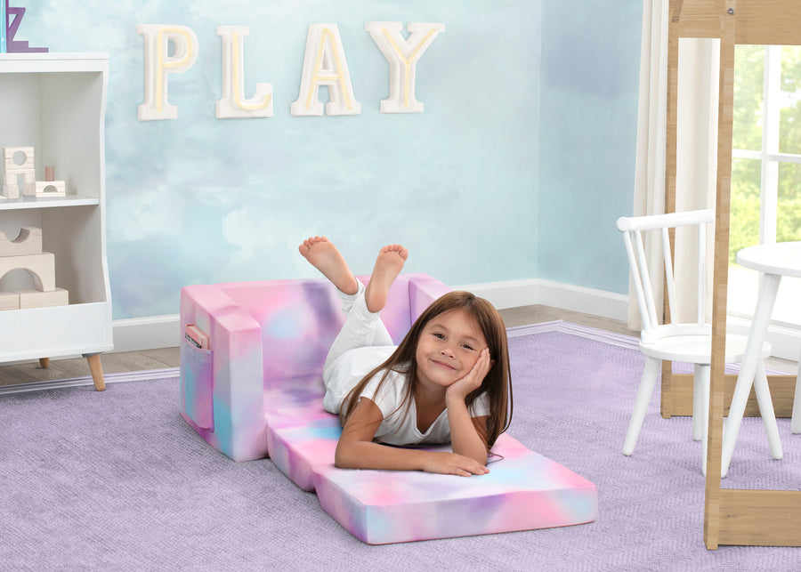 Blue & Pink Tie-Dye (5062) 2-Cozee Flip-Out Chair - 2-in-1 Convertible Chair to Lounger for Kids