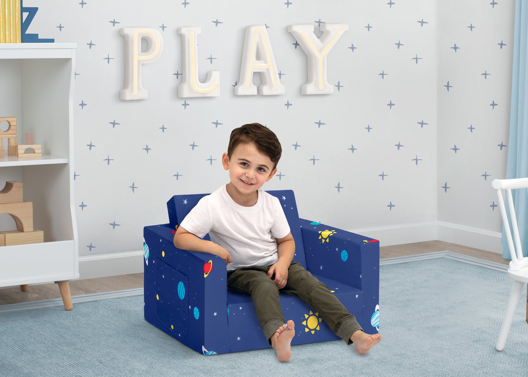 Spaceship Cozee Flip Out Chair - 2-in-1 Convertible Chair to Lounger for Kids Spaceship (5064)