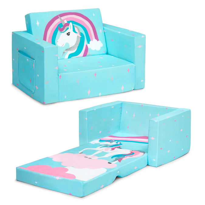 Blue Unicorn (5060) 3-Unicorn Cozee Flip Out Chair - 2-in-1 Convertible Chair to Lounger for Kids