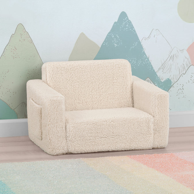 Cream Sherpa (5030) 17-Cozee Flip-Out Sherpa 2-in-1 Convertible Chair to Lounger for Kids