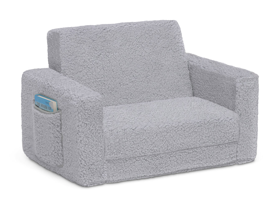 Grey Sherpa (5031) 3-Cozee Flip-Out Sherpa 2-in-1 Convertible Chair to Lounger for Kids