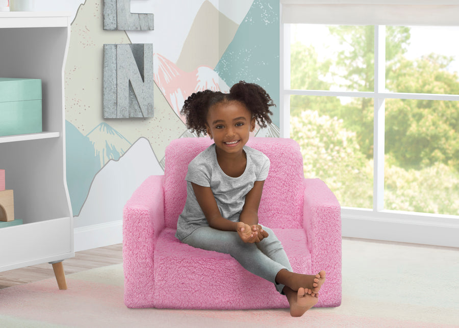 Pink Sherpa (5032) 6-Cozee Flip-Out Sherpa 2-in-1 Convertible Chair to Lounger for Kids