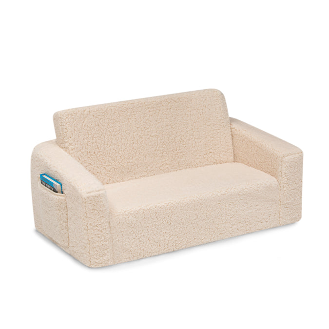 Cream Sherpa (5030)  8-Cozee Flip-Out Sherpa 2-in-1 Convertible Sofa to Lounger for Kids