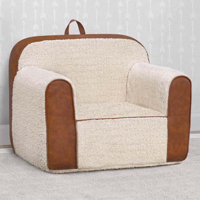 Cream Sherpa with Brown Leather (5047) 0-Cozee Sherpa and Faux Leather Chair for Kids
